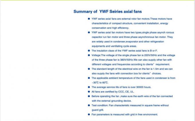 YWF Serie 200 a 630mm Almacenamiento en frío Ventilador de aspas Motor Condensador Evaporador Ventilador Fabricante Rotor externo Ventilador de flujo axial 6