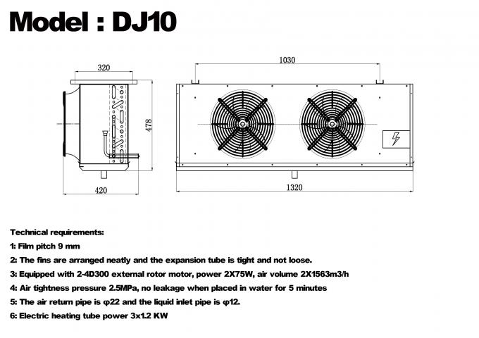 Enfriador de una sola unidad serie DJ DJ100 certificado CE, enfriador de aire dedicado para almacenamiento en frío, evaporador de techo, evaporador de equipos de refrigeración, fabricante de equipos de refrigeración, fábrica de refrigeración, almacenamiento en frío refrigerado 2