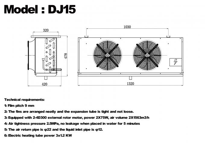 Enfriador de una sola unidad serie DJ DJ100 certificado CE, enfriador de aire dedicado para almacenamiento en frío, evaporador de techo, evaporador de equipos de refrigeración, fabricante de equipos de refrigeración, fábrica de refrigeración, almacenamiento en frío refrigerado 3