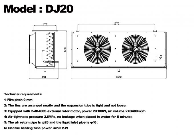 Enfriador de una sola unidad serie DJ DJ100 certificado CE, enfriador de aire dedicado para almacenamiento en frío, evaporador de techo, evaporador de equipos de refrigeración, fabricante de equipos de refrigeración, fábrica de refrigeración, almacenamiento en frío refrigerado 4