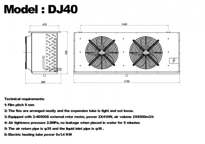 Enfriador de una sola unidad serie DJ DJ100 certificado CE, enfriador de aire dedicado para almacenamiento en frío, evaporador de techo, evaporador de equipos de refrigeración, fabricante de equipos de refrigeración, fábrica de refrigeración, almacenamiento en frío refrigerado 6