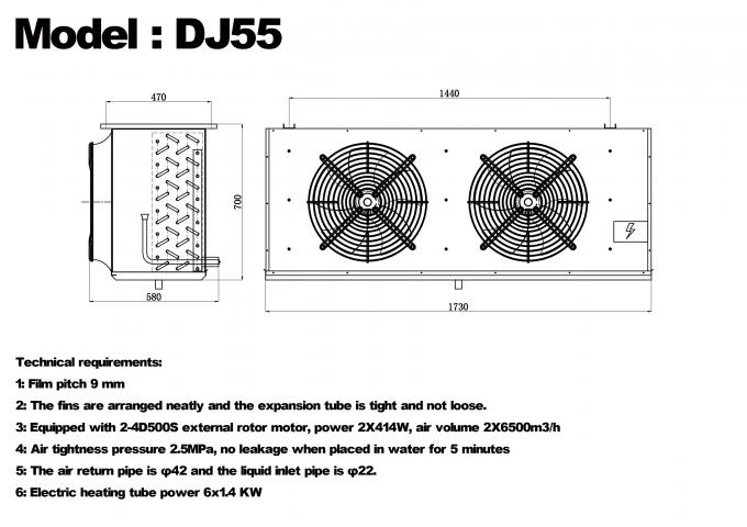 Enfriador de una sola unidad serie DJ DJ100 certificado CE, enfriador de aire dedicado para almacenamiento en frío, evaporador de techo, evaporador de equipos de refrigeración, fabricante de equipos de refrigeración, fábrica de refrigeración, almacenamiento en frío refrigerado 7