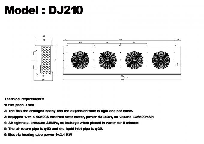 Enfriador de una sola unidad serie DJ DJ100 certificado CE, enfriador de aire dedicado para almacenamiento en frío, evaporador de techo, evaporador de equipos de refrigeración, fabricante de equipos de refrigeración, fábrica de refrigeración, almacenamiento en frío refrigerado 13