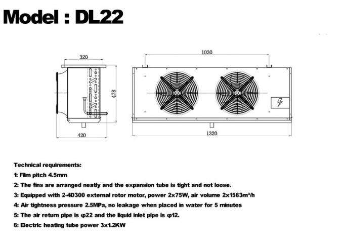 Enfriador de unidad DL serie DL22 certificación CE enfriador de aire personalizado evaporador de almacenamiento en frío 3HP evaporador de techo, adecuado para refrigeración de almacenes, cámara frigorífica, almacenamiento en frío de verduras 0