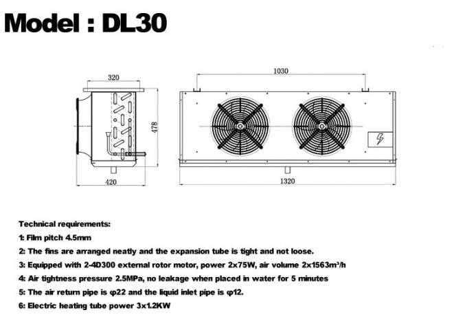 Enfriador de unidad DL serie DL22 certificación CE enfriador de aire personalizado evaporador de almacenamiento en frío 3HP evaporador de techo, adecuado para refrigeración de almacenes, cámara frigorífica, almacenamiento en frío de verduras 2