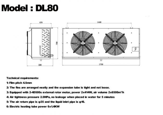 Enfriador de unidad DL serie DL22 certificación CE enfriador de aire personalizado evaporador de almacenamiento en frío 3HP evaporador de techo, adecuado para refrigeración de almacenes, cámara frigorífica, almacenamiento en frío de verduras 5