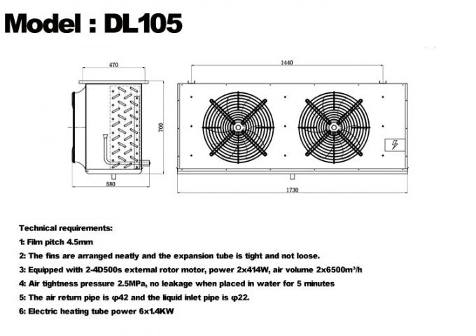 Enfriador de unidad DL serie DL22 certificación CE enfriador de aire personalizado evaporador de almacenamiento en frío 3HP evaporador de techo, adecuado para refrigeración de almacenes, cámara frigorífica, almacenamiento en frío de verduras 6