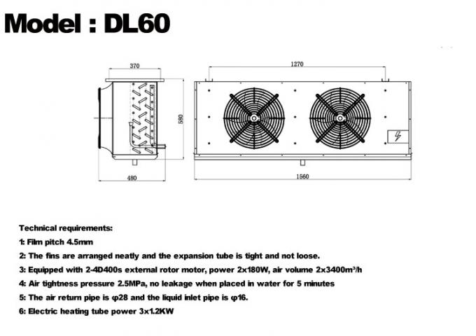 Enfriador de unidad DL serie DL22 certificación CE enfriador de aire personalizado evaporador de almacenamiento en frío 3HP evaporador de techo, adecuado para refrigeración de almacenes, cámara frigorífica, almacenamiento en frío de verduras 4
