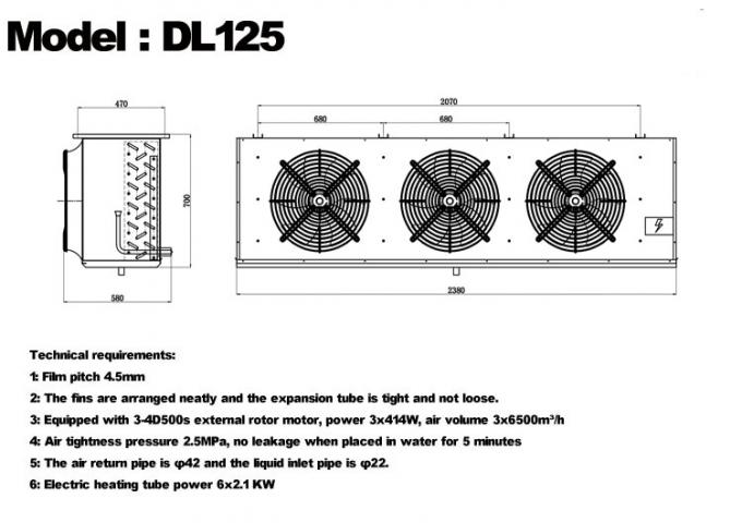 Enfriador de unidad DL serie DL22 certificación CE enfriador de aire personalizado evaporador de almacenamiento en frío 3HP evaporador de techo, adecuado para refrigeración de almacenes, cámara frigorífica, almacenamiento en frío de verduras 7