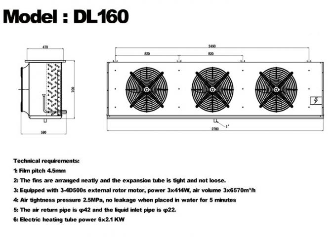 Enfriador de unidad DL serie DL22 certificación CE enfriador de aire personalizado evaporador de almacenamiento en frío 3HP evaporador de techo, adecuado para refrigeración de almacenes, cámara frigorífica, almacenamiento en frío de verduras 8