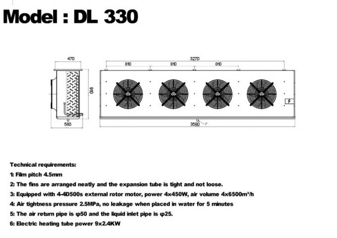Enfriador de unidad DL serie DL22 certificación CE enfriador de aire personalizado evaporador de almacenamiento en frío 3HP evaporador de techo, adecuado para refrigeración de almacenes, cámara frigorífica, almacenamiento en frío de verduras 12