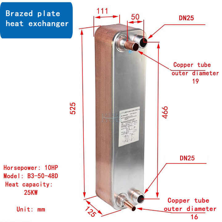 B3-50-48D Precio barato 10HP Exchanger de calor evaporador de cobre / acero inoxidable 304/316 fabricante de intercambiador de calor de placa soldada