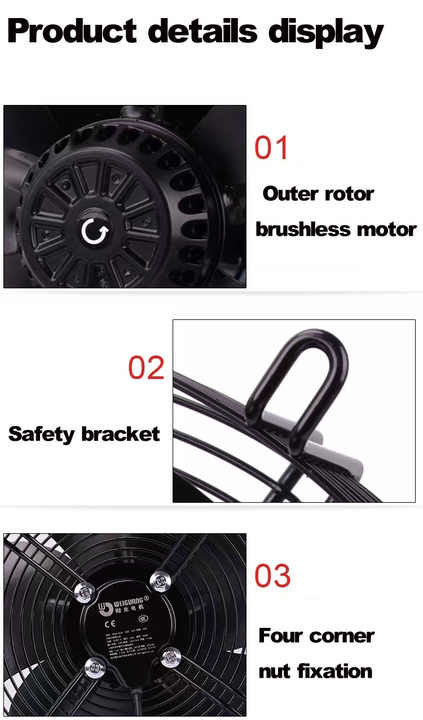 YWF Serie 200 a 630mm Almacenamiento en frío Ventilador de aspas Motor Condensador Evaporador Ventilador Fabricante Rotor externo Ventilador de flujo axial