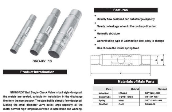 SRG-06 Válvula de retención de bola de latón para refrigeración, válvulas de retención simples